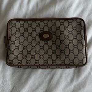 Vintage Gucci Plus Coated Canvas and Leather Monogram Pouch